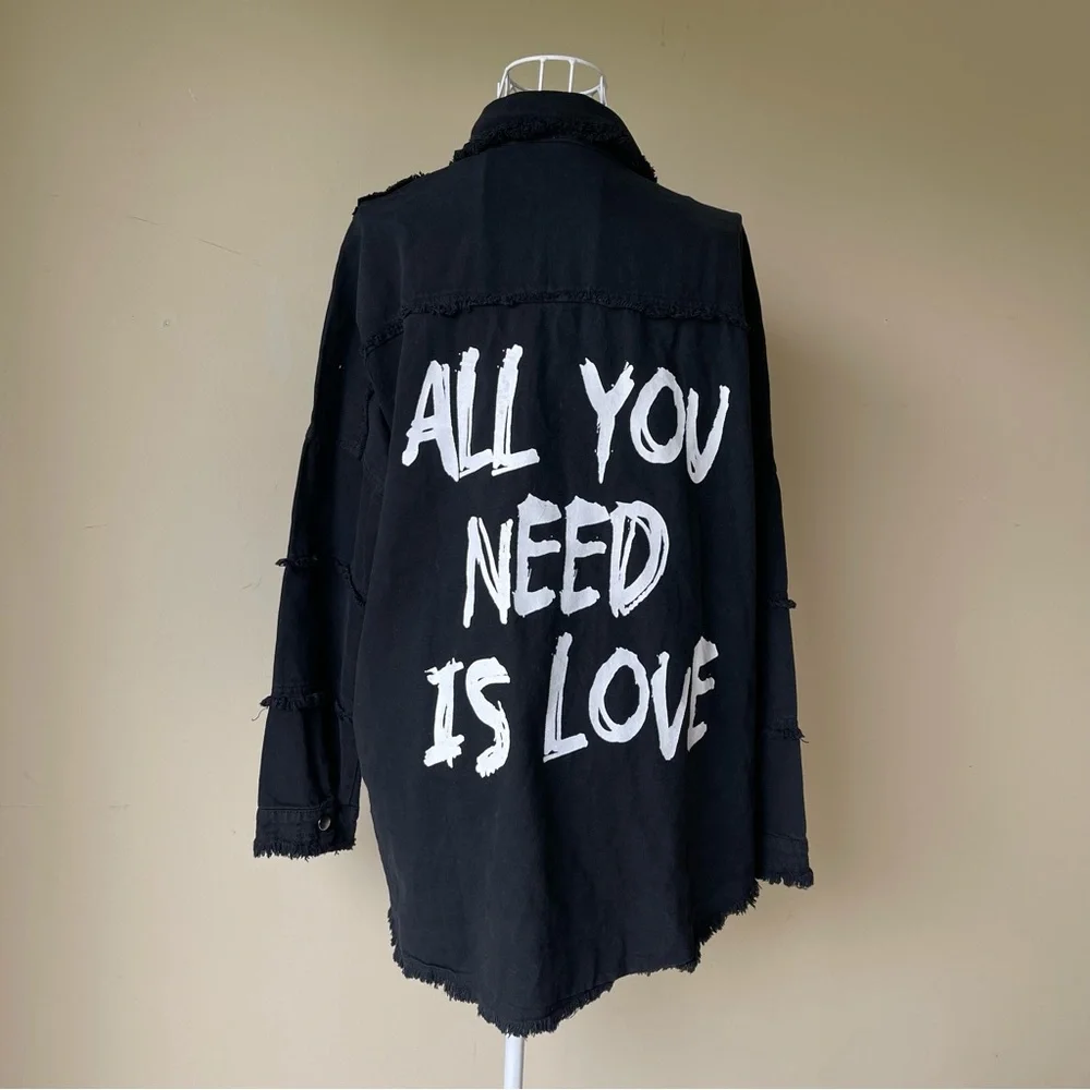Elan All You Need is Love Dawn Utility Jacket Button Down oversized black size S - Picture 3 of 8